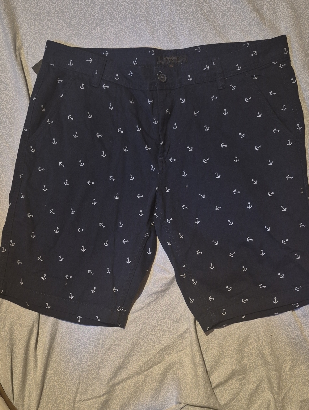 Men's Navy Anchor-Print Flat Front Shorts
